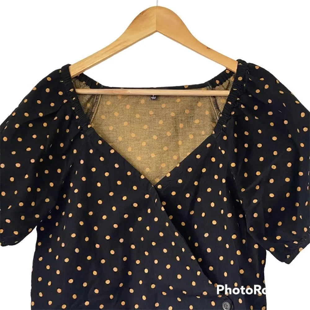 MADEWELL Corduroy Puff-Sleeve Wrap Top in Oval Dot SMALL 2021